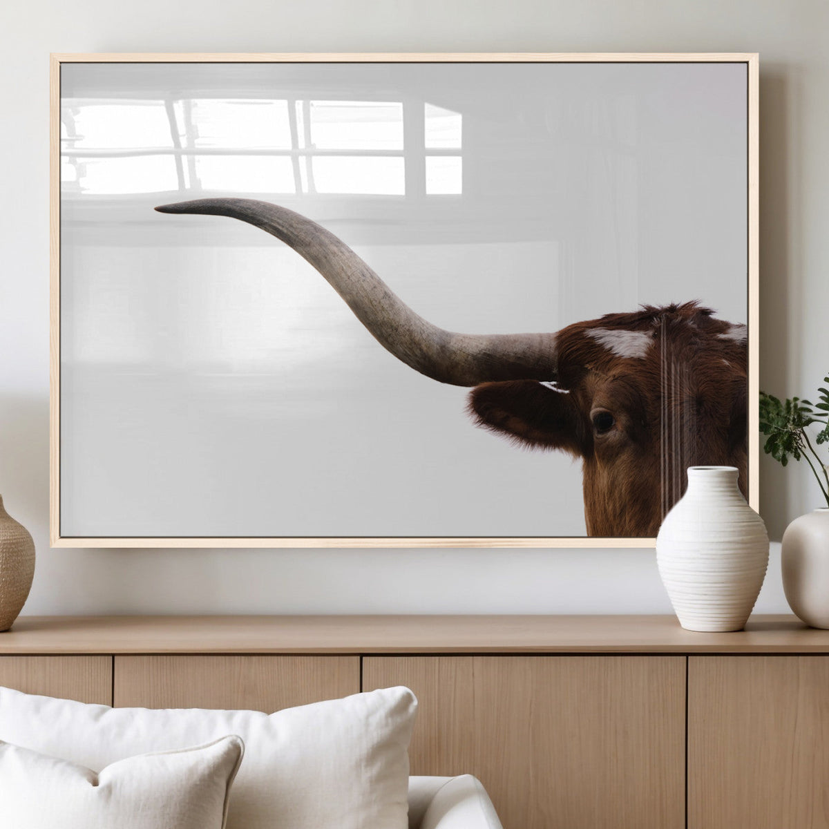 Texas Longhorn Wall Art Canvas Print – Framed Minimalist Cow