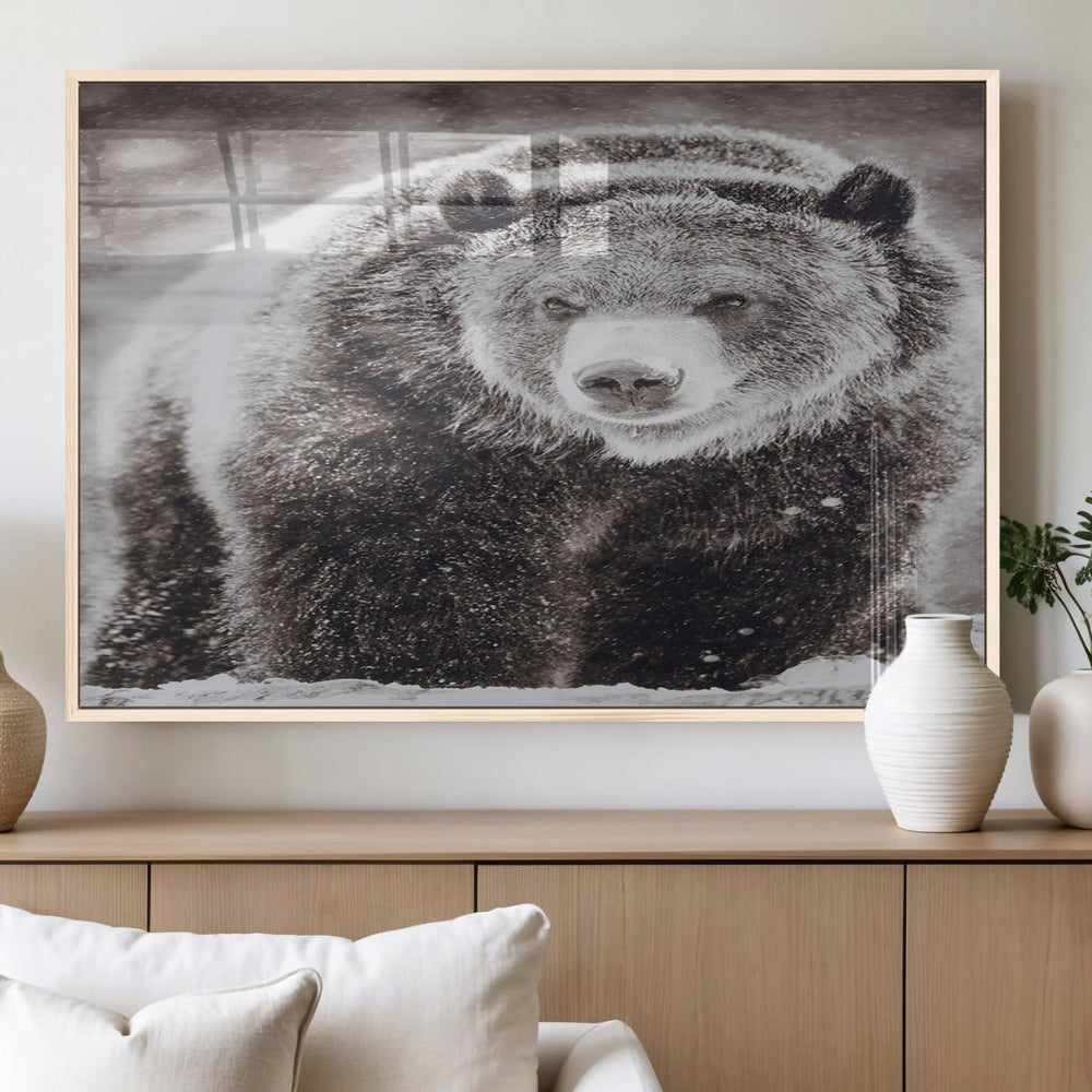 Grizzly Bear Wall Art Canvas Print – Framed Rustic Lodge Art