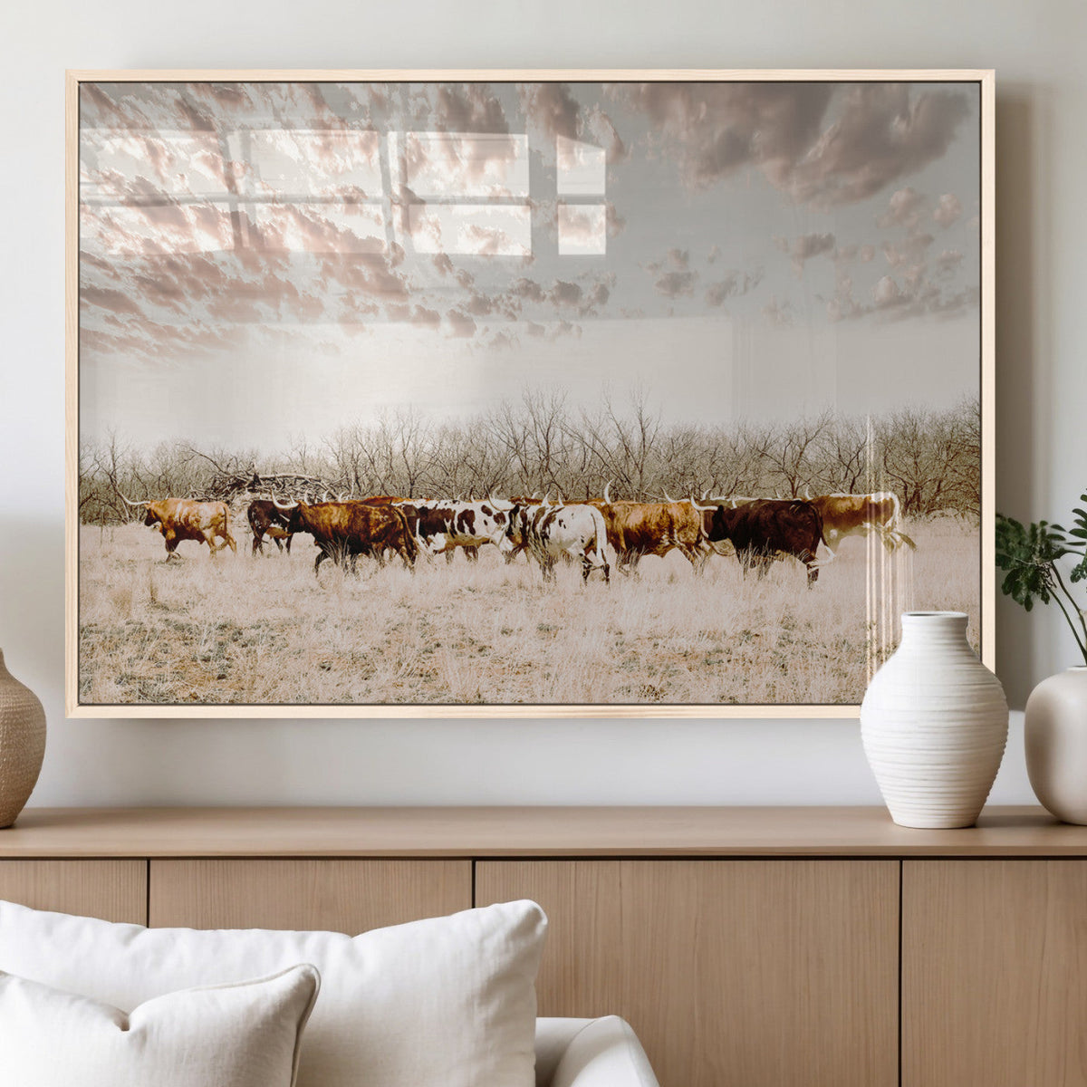 Longhorn Cattle Wall Art Canvas Print – Framed Texas Ranch