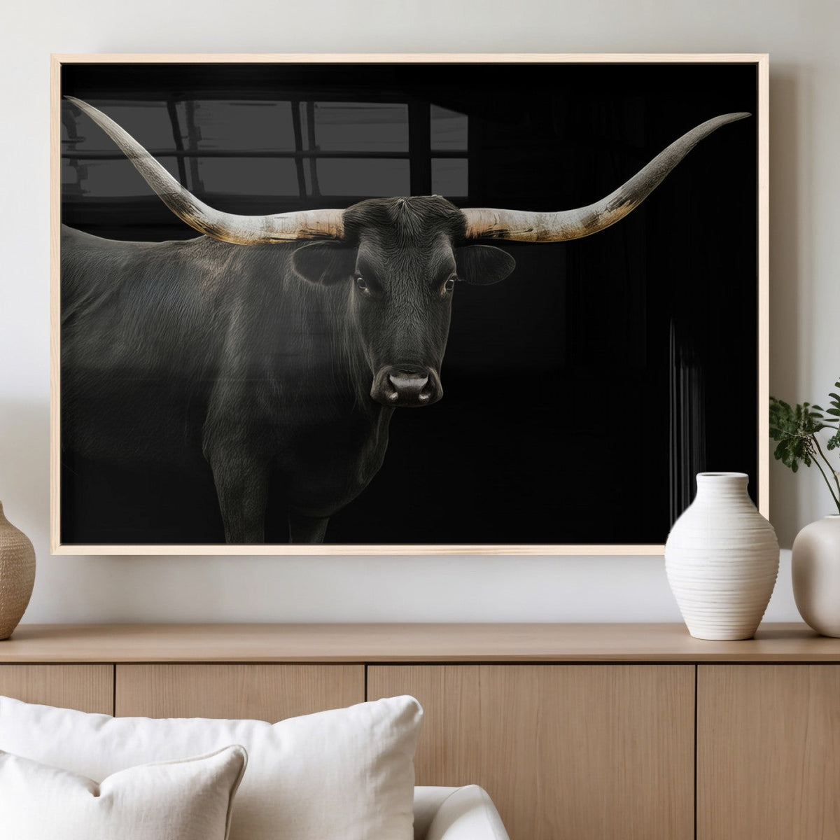 Longhorn Cattle Wall Art Canvas Print – Framed Texas Ranch
