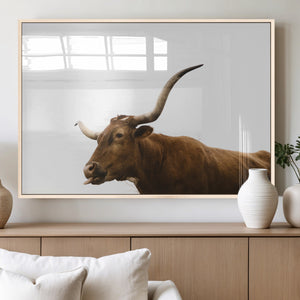 Longhorn Cow Wall Art Canvas Print – Framed Rustic Animal