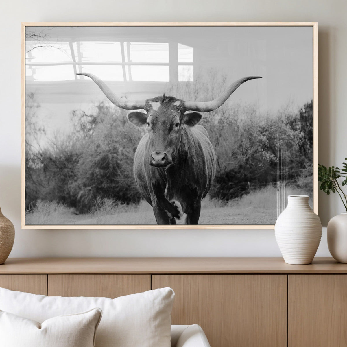 Longhorn Photography Wall Art Canvas Print – Framed Western