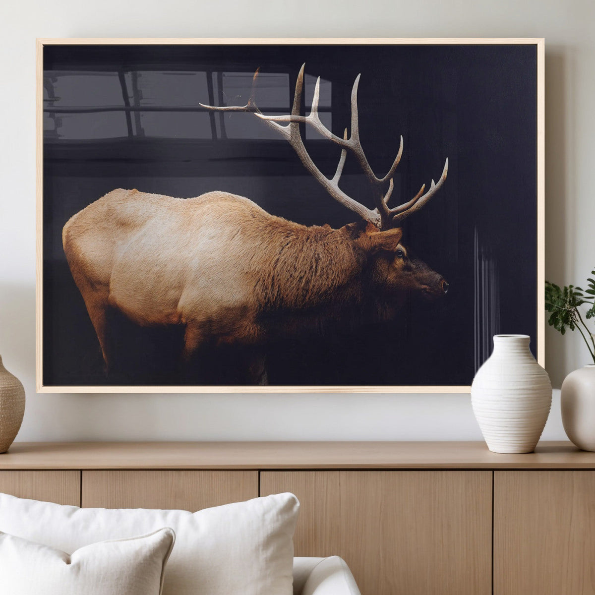 Rustic Elk Wall Art Canvas Print – Framed Moody Wildlife Art