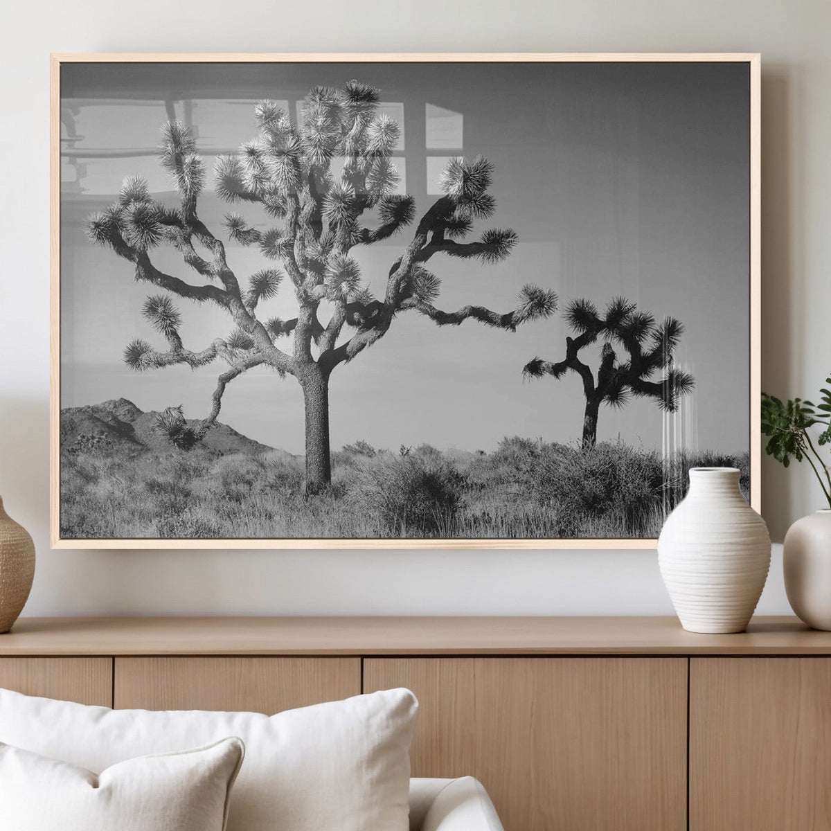 Joshua Tree Wall Art Canvas Print – Framed Monochrome Desert