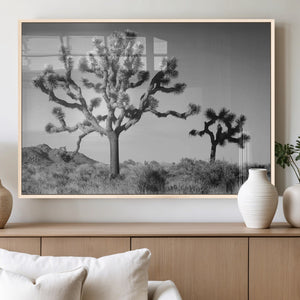Joshua Tree Wall Art Canvas Print – Framed Monochrome Desert