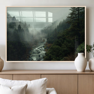 Misty Forest Wall Art Canvas Print – Framed Foggy River