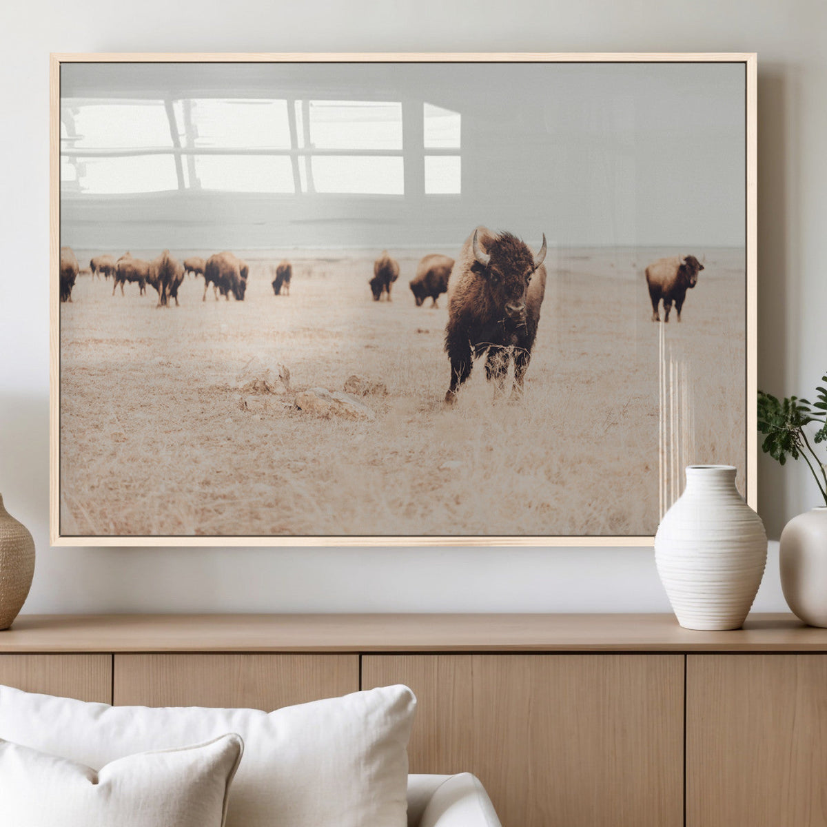 Bison Herd Wall Art Canvas Print, Framed Western Landscape