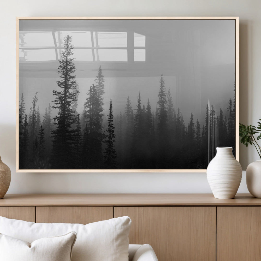 Misty Pines Wall Art Canvas Print – Framed Woodland