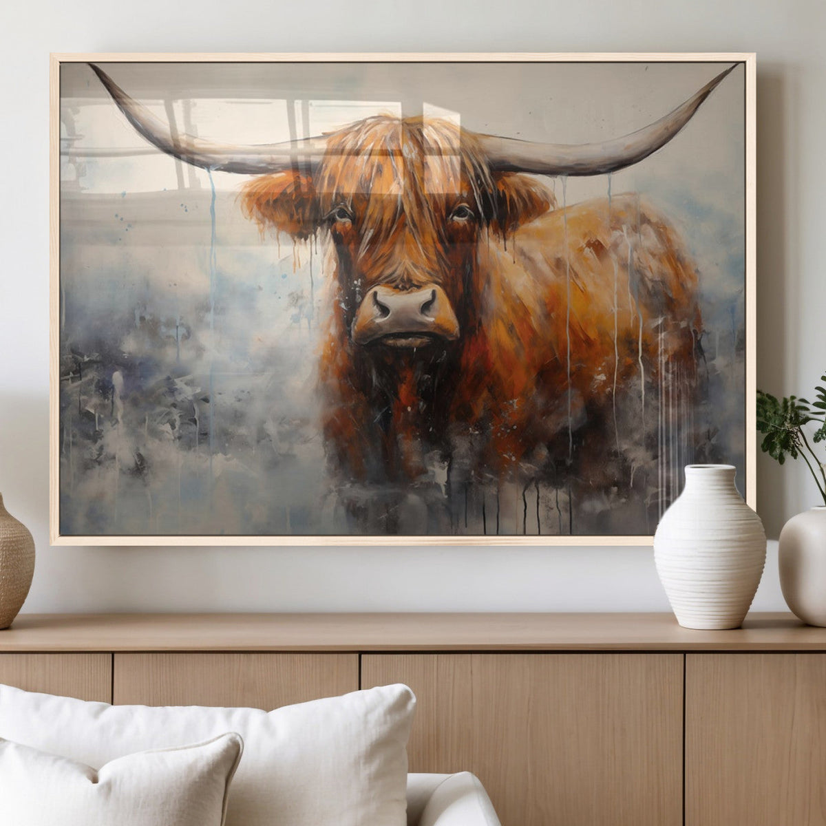 Scottish Highland Wall Art Canvas Print, Framed Longhorn Art