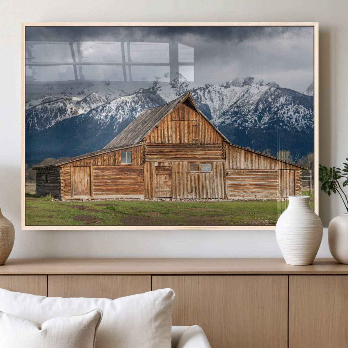 Rustic Wooden Barn Wall Art Canvas Print – Snowy Mountain