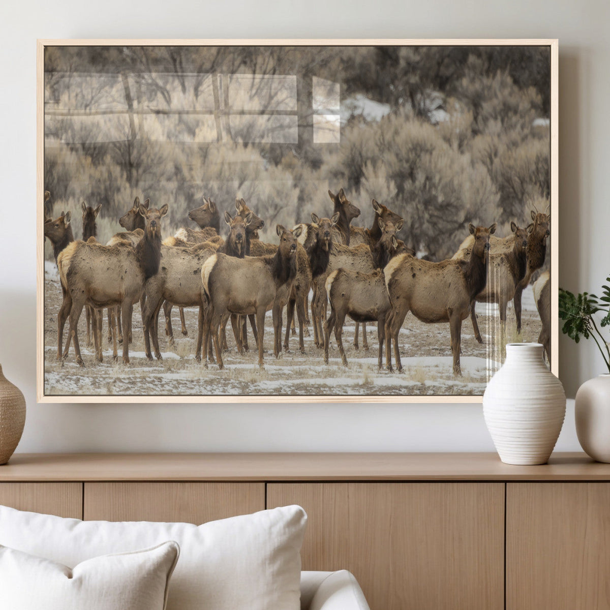 Majestic Elk Herd Winter Canvas, Elk Herd Winter Landscape