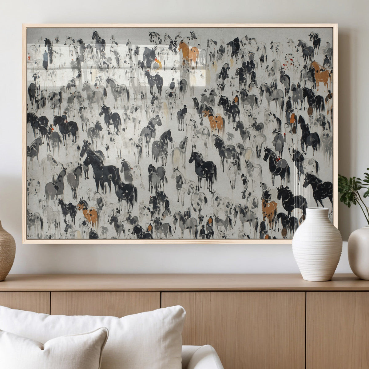 Wild Horse Stampede Wall Art Canvas Print – Monochrome
