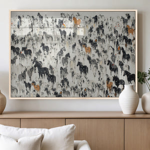 Wild Horse Stampede Wall Art Canvas Print – Monochrome