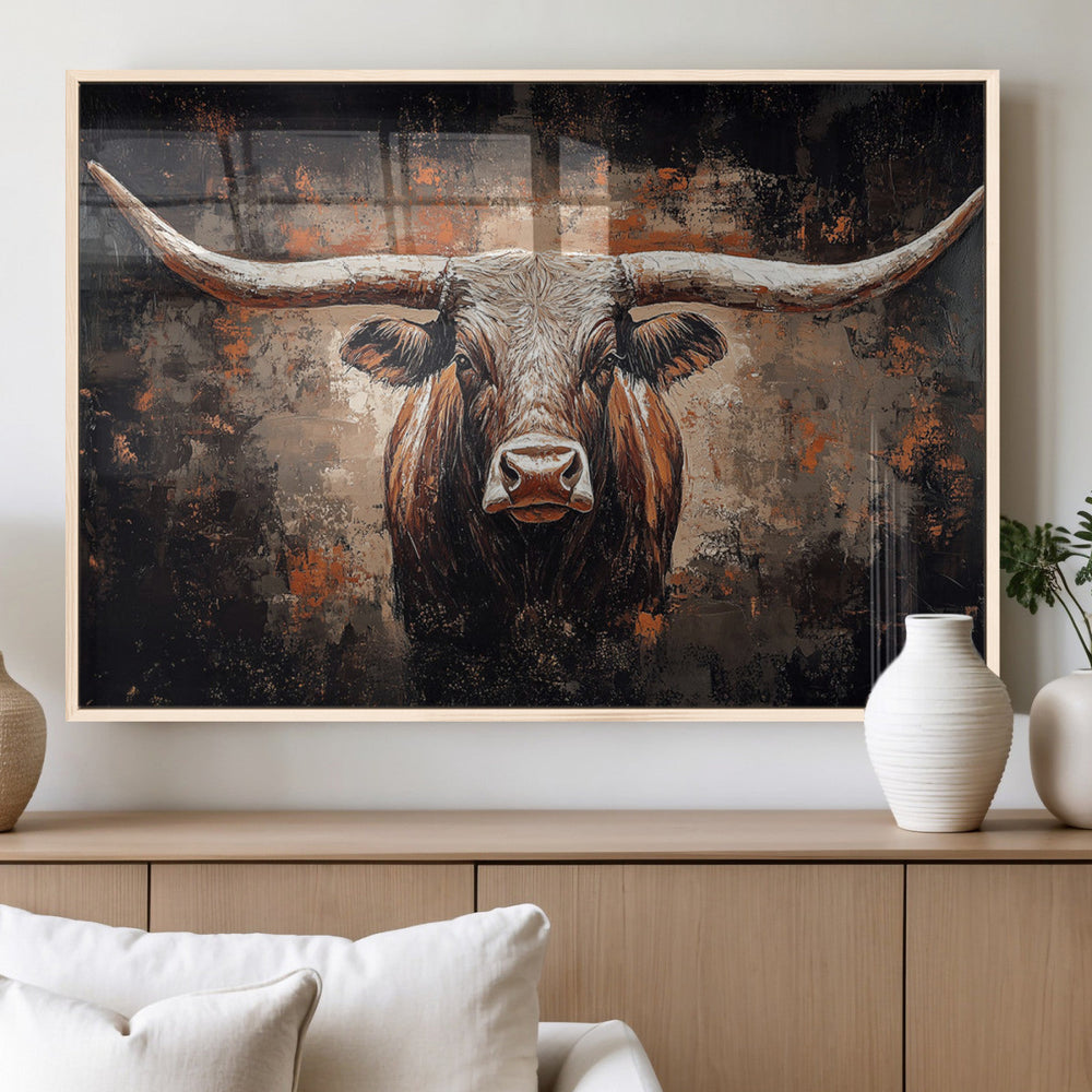 Abstract Longhorn Wall Art Canvas Print – Vintage Western