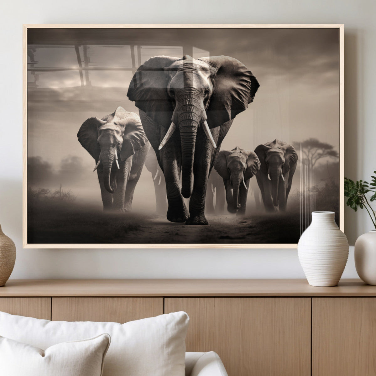 Elephant Family Wall Art Canvas Print, Framed Elephant Wall