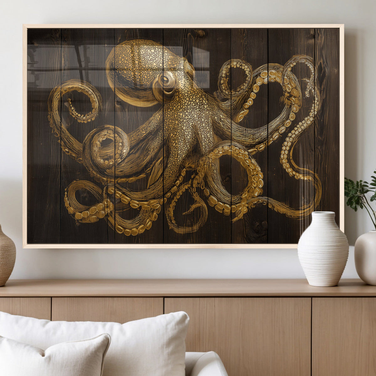 Octopus Wall Art Canvas Print – Wooden Art Sea Creature