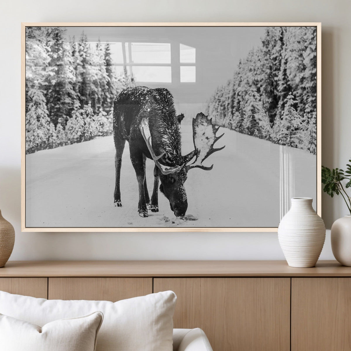 Moose Wall Art Canvas Print – Winter Snowy Forest Antlers