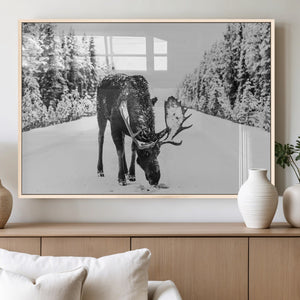 Moose Wall Art Canvas Print – Winter Snowy Forest Antlers