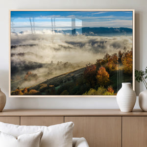 Misty Autumn Hills Wall Art Canvas Print, Foggy Forest