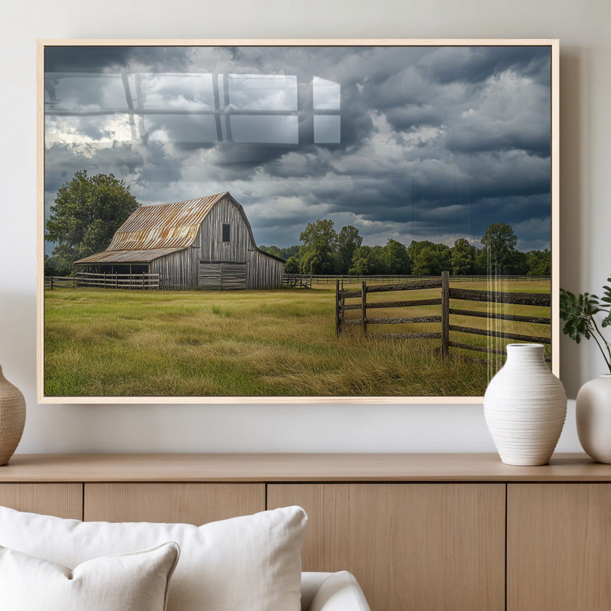 Rustic Stormy Barn Wall Art Canvas Print, Moody Country Farm