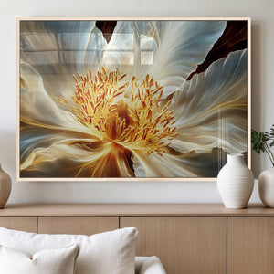 Golden Abstract Flower Canvas Wall Art, Modern Botanical