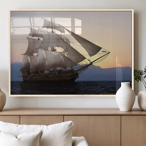 Majestic Sailing Ship Wall Art Canvas Print, Sunset Ocean