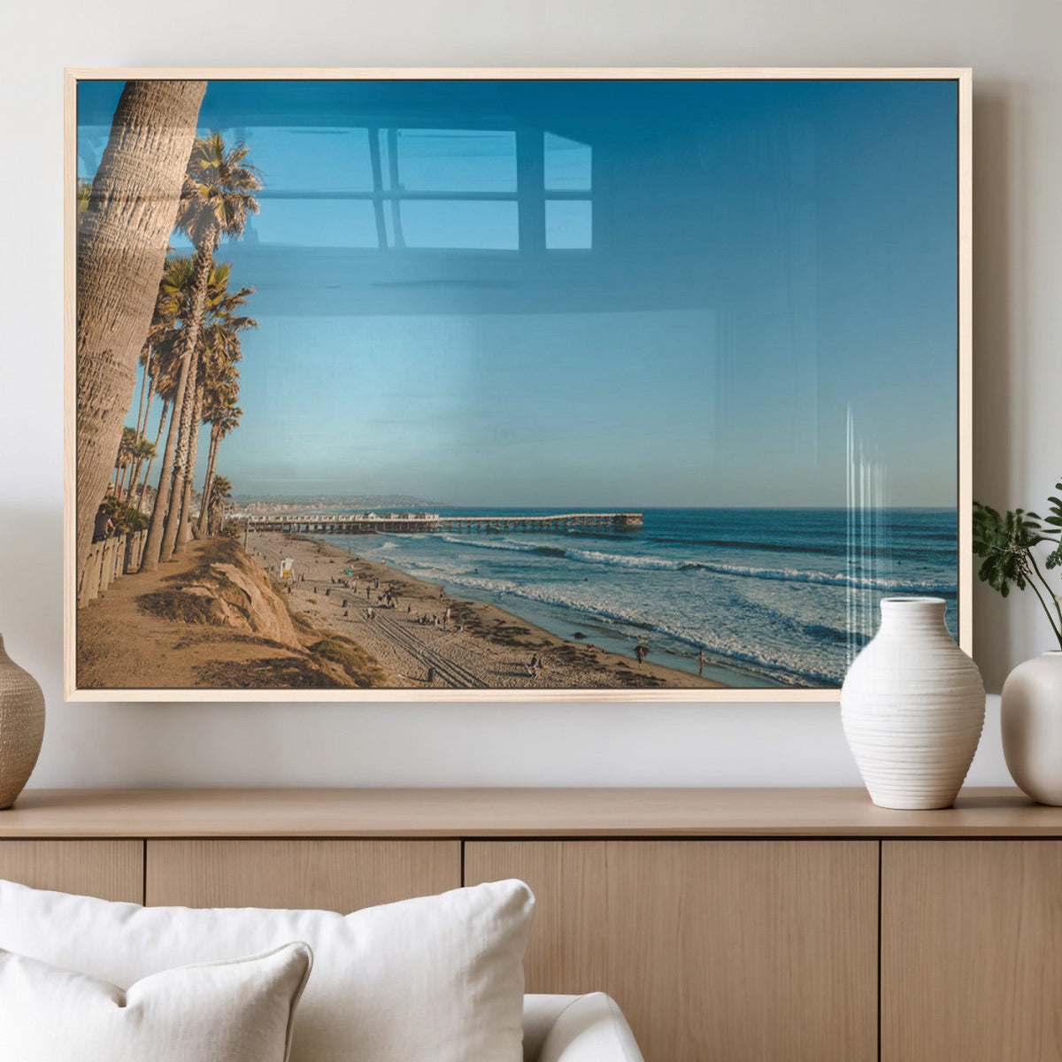 Scenic Beach Wall Art Canvas Print – Tall Palm Trees, Sandy