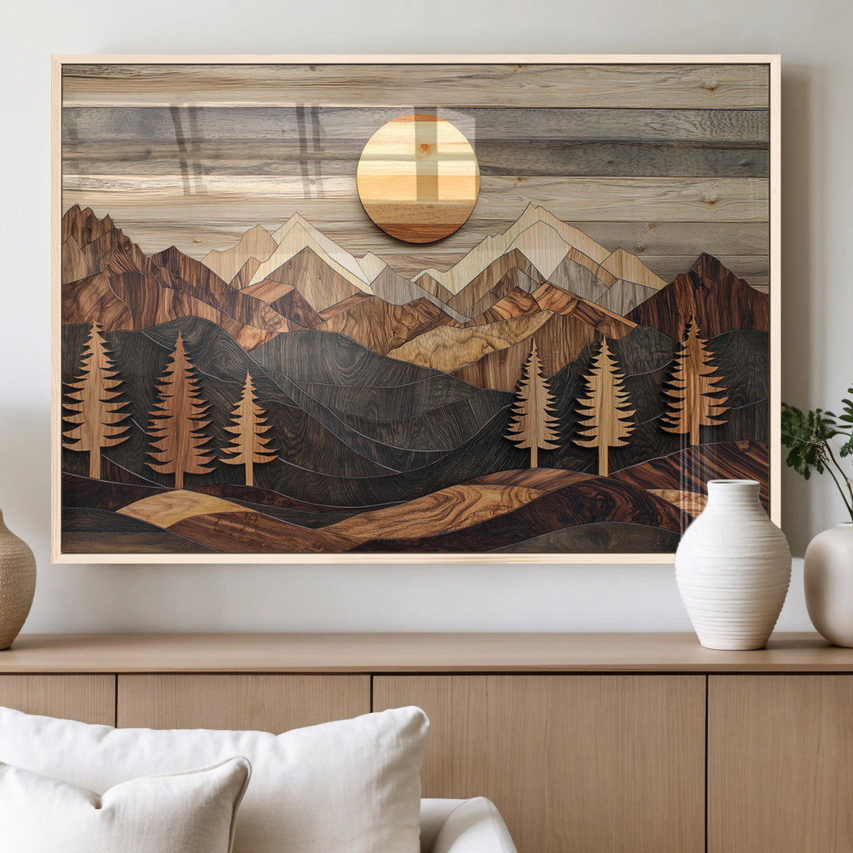 Wood Mountain Wall Art Canvas Print – Layered Forest and