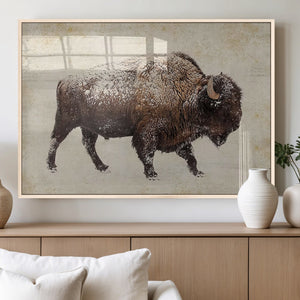Snow-dusted bison silhouette textured vintage style rugged