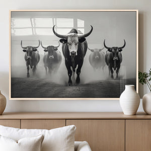 Texas Longhorn Wall Art Canvas Print, Framed Speckled Cow