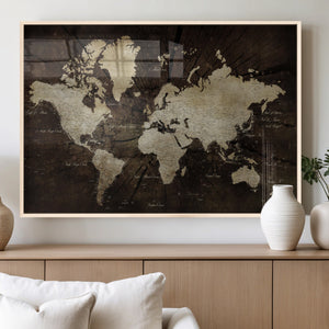 World Map Wall Art Canvas Print – Framed Travel Map Wall Art