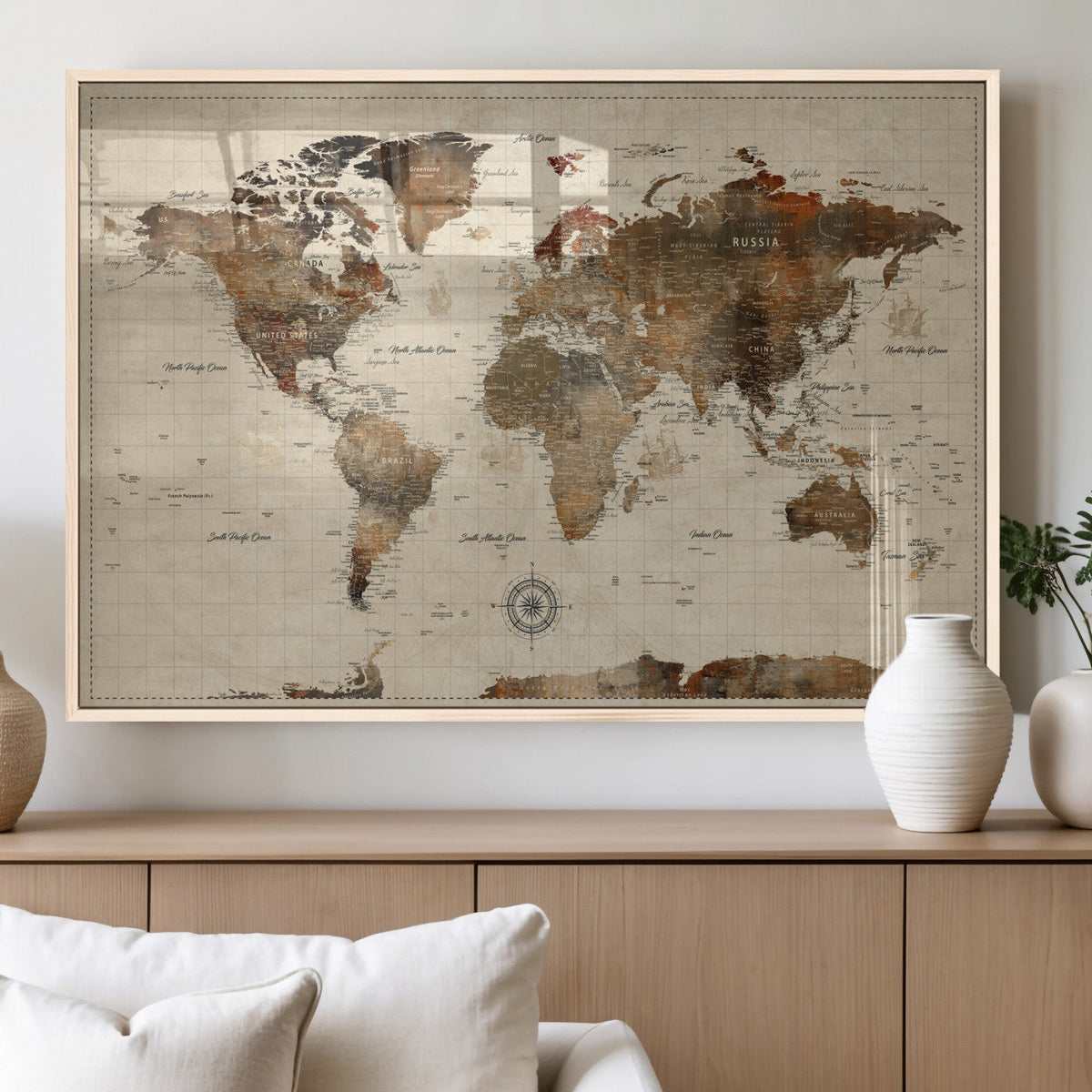 World Map Canvas Print – Framed Detailed Map of the World