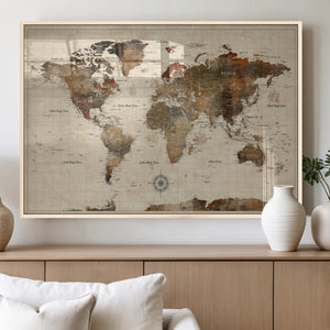 World Map Canvas Print – Framed Detailed Map of the World