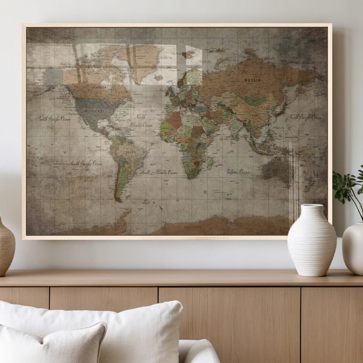 World Map Canvas Print – Framed Travel Map Wall Art for