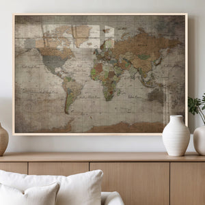 World Map Canvas Print – Framed Travel Map Wall Art for