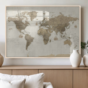 Detailed World Map Wall Art Canvas Print