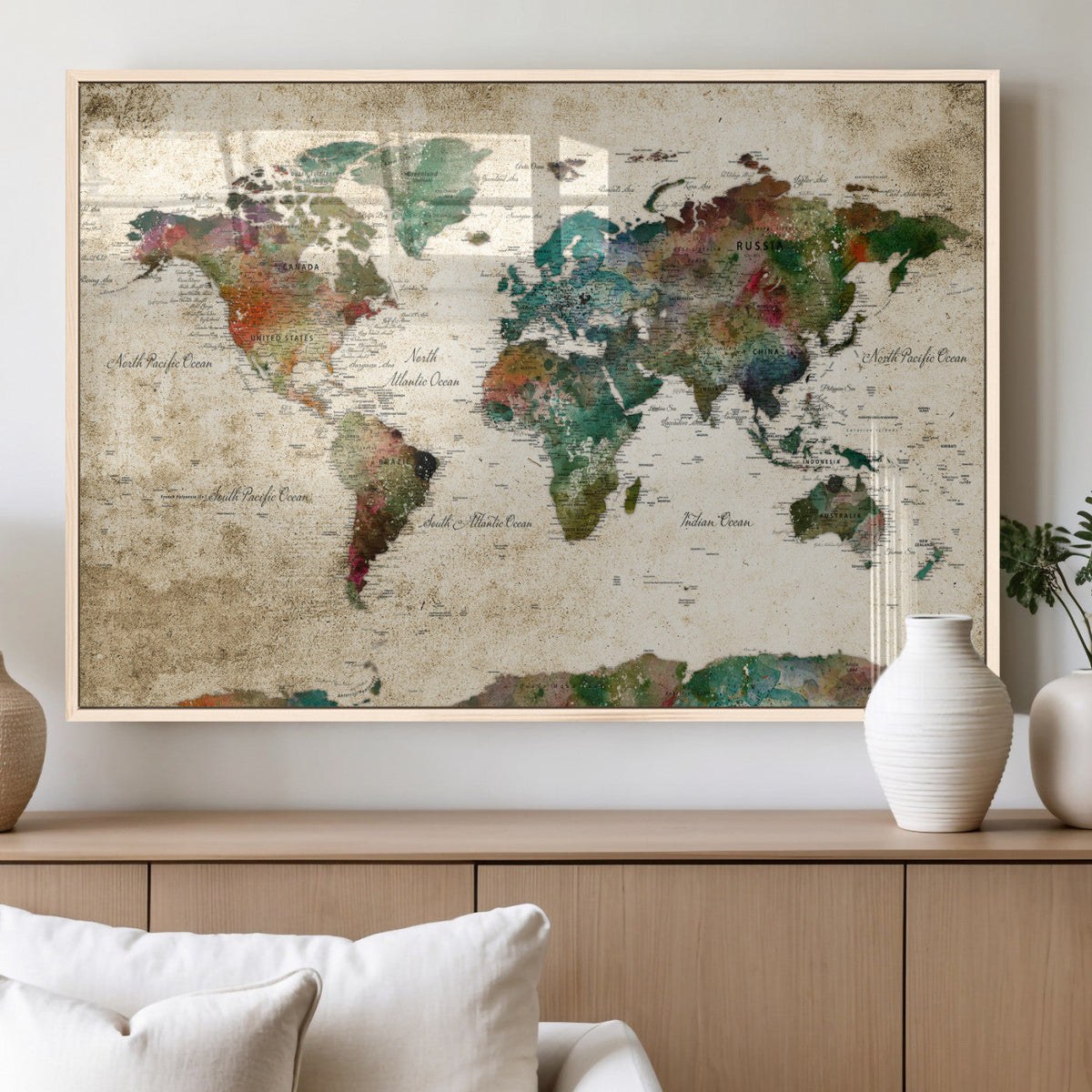 World Map Canvas Print – Framed Detailed Map of the World