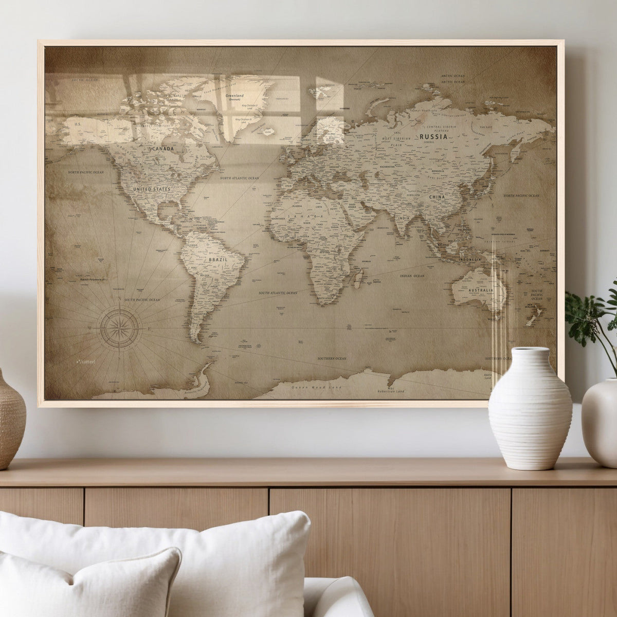 Colorful Watercolor World Map Canvas Wall Art – Framed