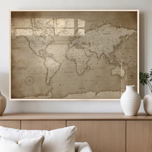 Colorful Watercolor World Map Canvas Wall Art – Framed