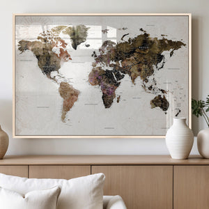 Watercolor World Map Print - Large Wall Art Canvas Print for