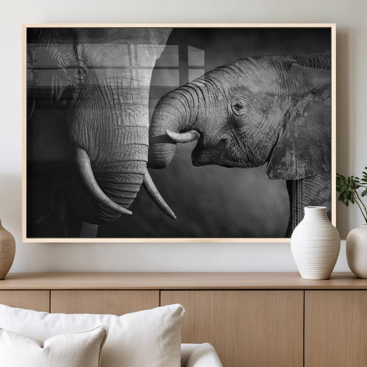 Elephant Family Wall Art Canvas, Framed Elephant Family