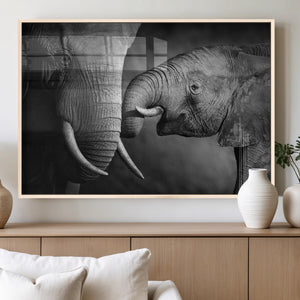 Elephant Family Wall Art Canvas, Framed Elephant Family
