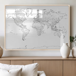 World Map Canvas Print – Framed Modern Detailed Map of the