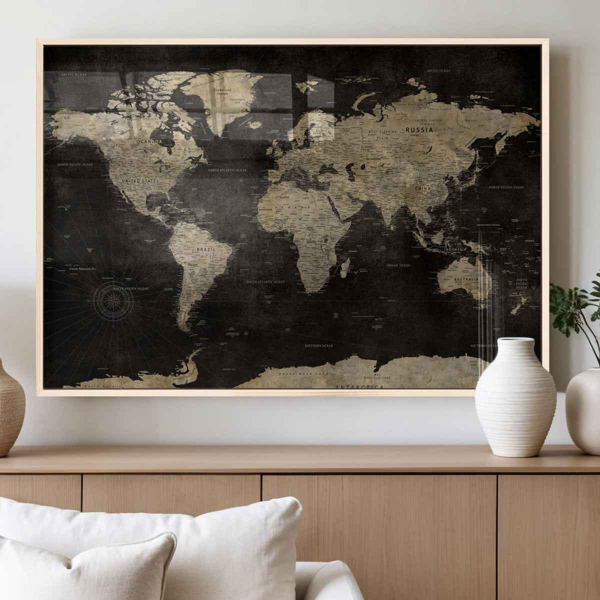 Push Pin World Map Canvas Wall Art Print, Interactive Travel