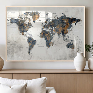World Map Wall Art Canvas Print for Office Wall Decor
