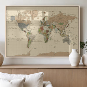 Extra Large World Map Canvas Print – Detailed Map of the