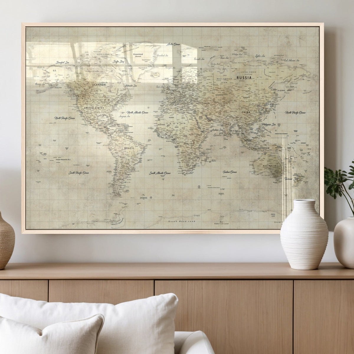 Colorful Watercolor World Map Canvas Wall Art – Framed