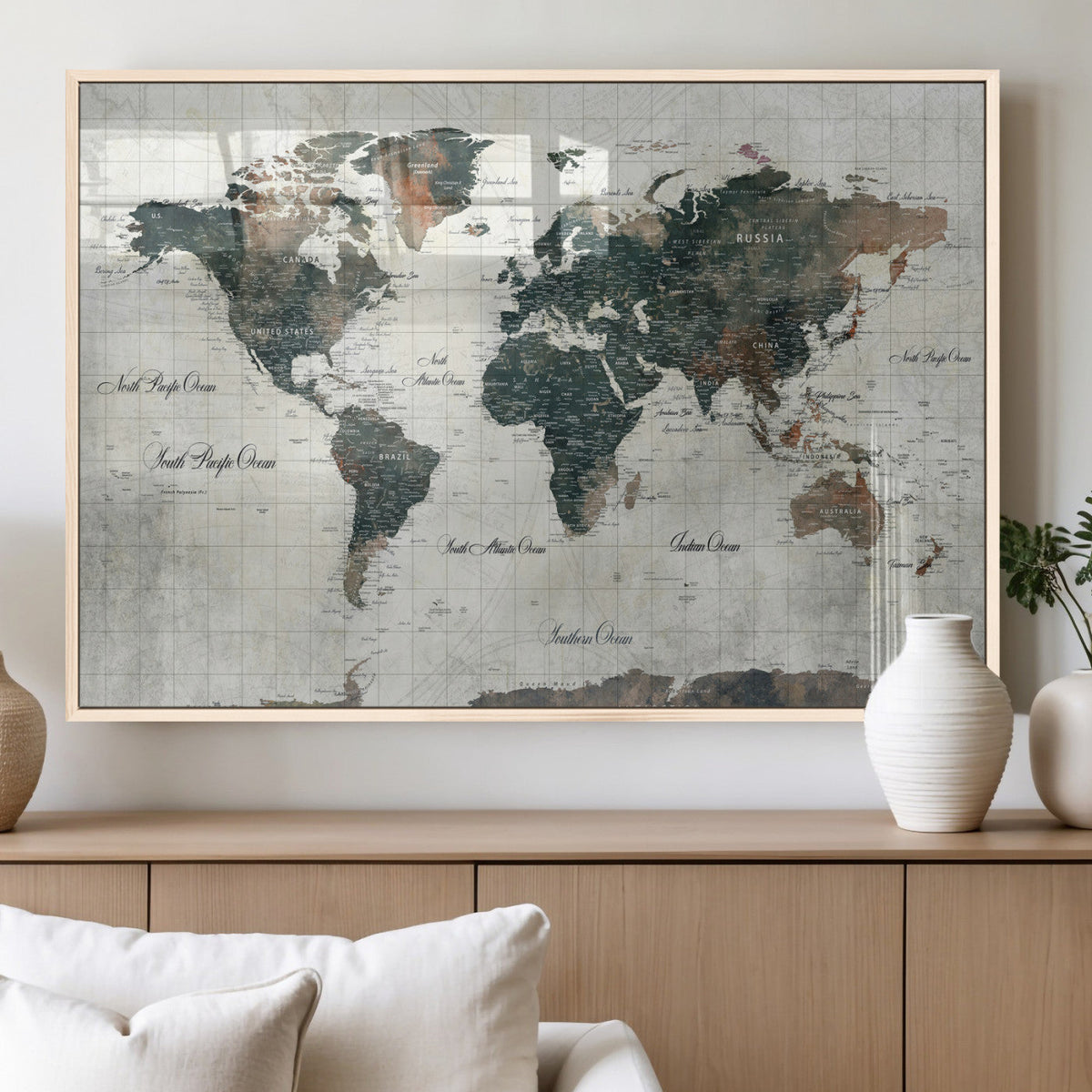 World Map Canvas Print – Framed Travel Map Wall Art for