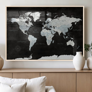 World Map Canvas Print – Framed Push Pin Wall Art, Color