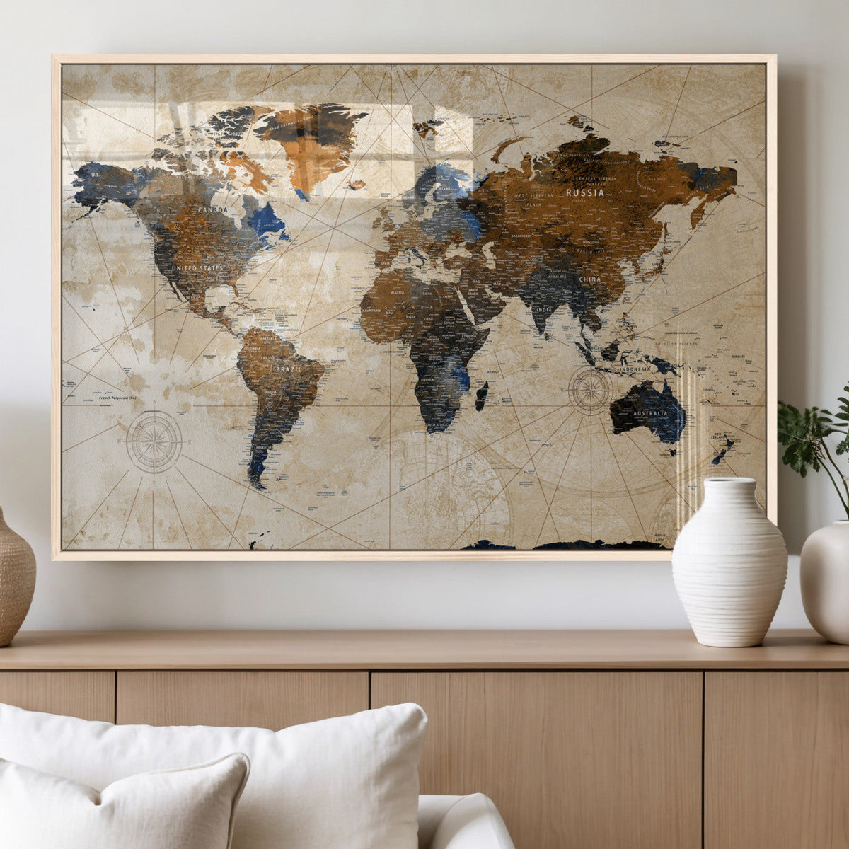 World Map Canvas Print – Framed Travel Map Wall Art for